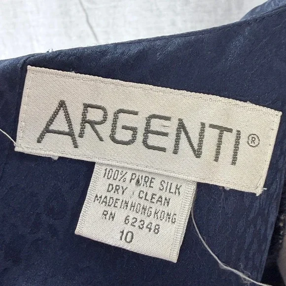 Argenti Vintage 80s Silk Leopard Jacquard Drop Waist Dress Navy 10 Dark Academia - Picture 4 of 8